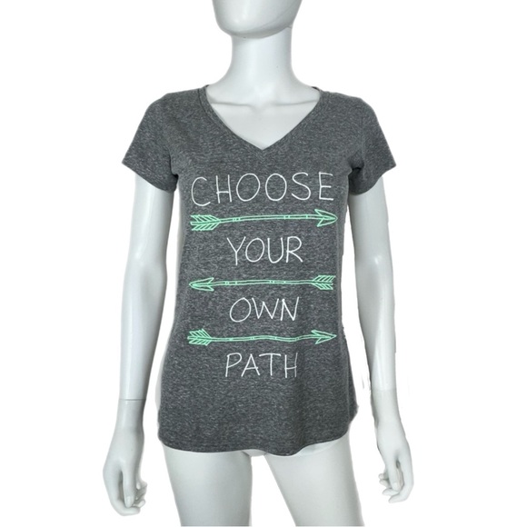 Empyre Womens Fitted Heather Gray V-Neck “Choose Your Own Path” Short Sleeve Tee - Picture 1 of 7